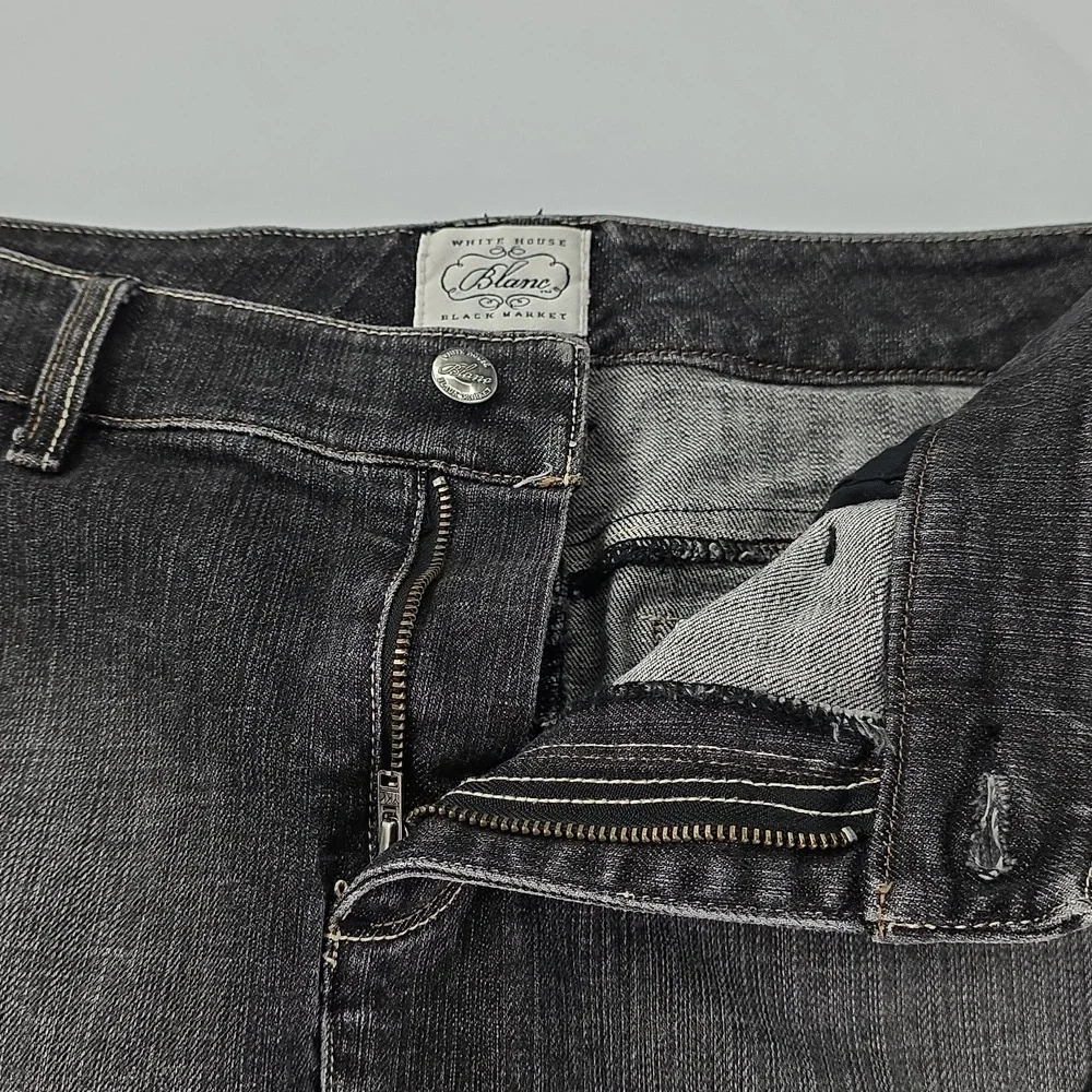 WHBM Black Faded Distressed Denim Jean Mini Skirt Embroidered Floral